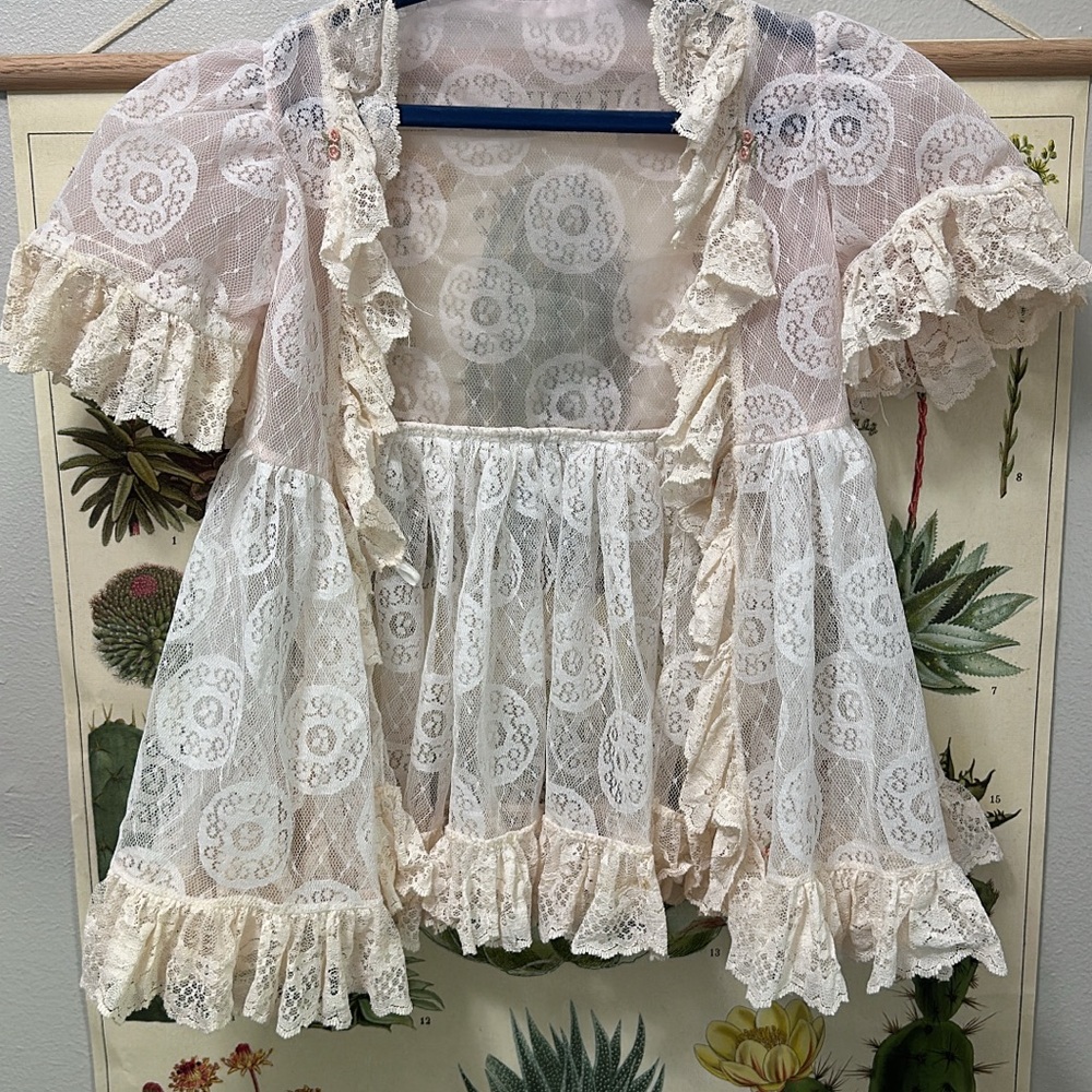 Cream Sheer Puff Sleeve Blouse with Bib Collar